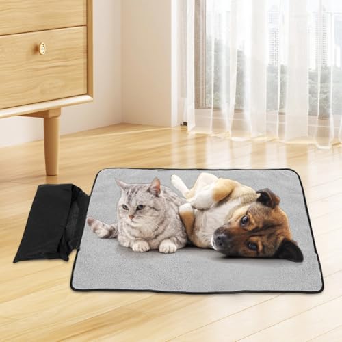 Hundedecke für Unterwegs, Faltbare Wasserdichte Haustier Decke Camping Decke Hund Katze Mat Wärmende Decke, Hundebett Hundematte für Outdoor Innen Große Reisedecke für Haustier, 100 x 70 cm (Schwarz)