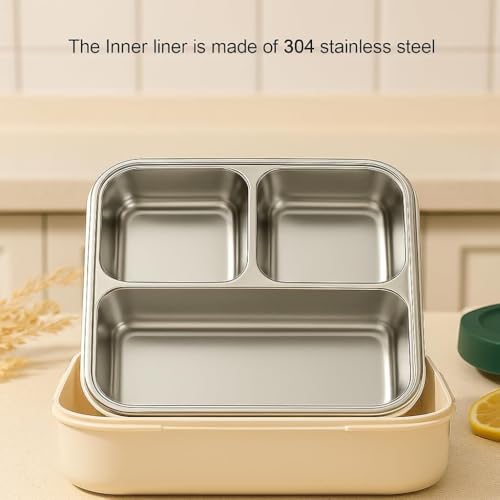 Image of TEKCOOL 5 Compartment Stainless Steel Lunch Box - Durable & BPA-Free Bento Tiffin for Kids & Adults | Leak-Resistant Multi-Section Lunch Box for School, Office & Picnic - 1120ml + 70ml, Yellow;