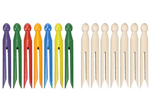 Wooden Dolly Clothes pegs for Making Peg Dolls and Other Craft Projects or Handing Things on a Line Bright Vibrant Rainbow Colour Pegs Or Plain Peggy (Both)