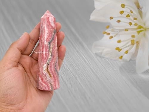 Image of Certified Rhodochrosite Crystal Tower Obelisk Point For Chakra, Healing And Balancing - Aaa Grade Original Certified Gemstone Agate For Reiki Meditation Yoga Spiritual (3-4 Inches)