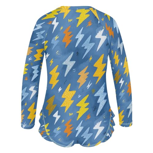 Girls'Swimwear Swimsuit Rash Guard,Lightning Bolt Pattern Print Long Sleeve One Piece Bathing Suits for Kids Toddlers,Quick Dry Swimming Suit Zipper 4T3