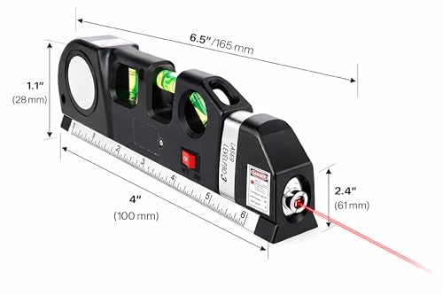 Image of Laser Level Tool with Built-In Spirit Level, Horizontal Vertical Cross Line Modes, Magnetic Base, Measuring Scale Body