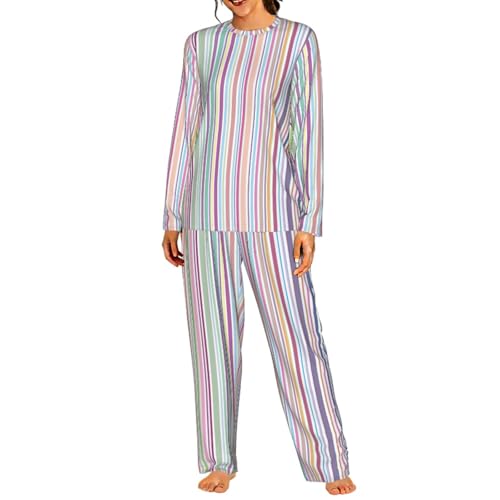 Pyjama manches longues femme ensemble assorti doux confortable rayé