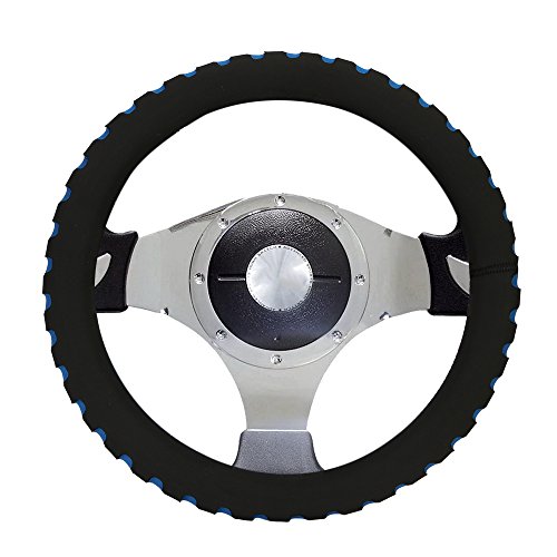 TKOOFN Automotive Steering Wheel Cover Soft & Breathable EVA Foam Cover Fit for Car Steering Wheel with 38cm/15 Diameter, Black/Blue, M06001-02