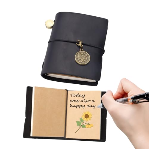Petit carnet de poche relié en cuir noir avec 2 recharges vierges