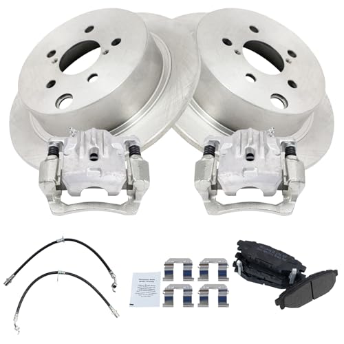 Image of TRQ Rear Brake Pad and Rotor Set Semi Metallic Calipers Compatible with 2014-2018 Subaru Forester 2013-2015 XV Crosstrek 2016-2017 Crosstrek