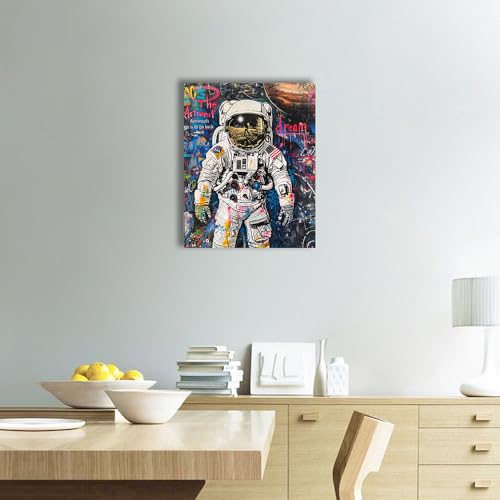 Ypxzzj Framed Banksy Graffiti Astronaut Canvas Wall Art Pop Spaceman Posters Wall Art for Teen Boy Room Decor Modern Abstract Street Art Graffiti Painting for Teenage Boys Bedroom Ready to Hang by Ypxzzj - Used condition - Image 6