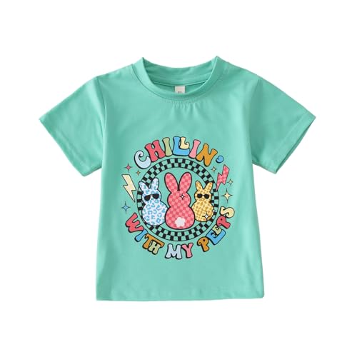 Toddler Baby Boy Girl Easter Shirt Cute Bunny Graphic T-Shirt Funny Chillin' with My Peeps Tee Short Sleeve Tops