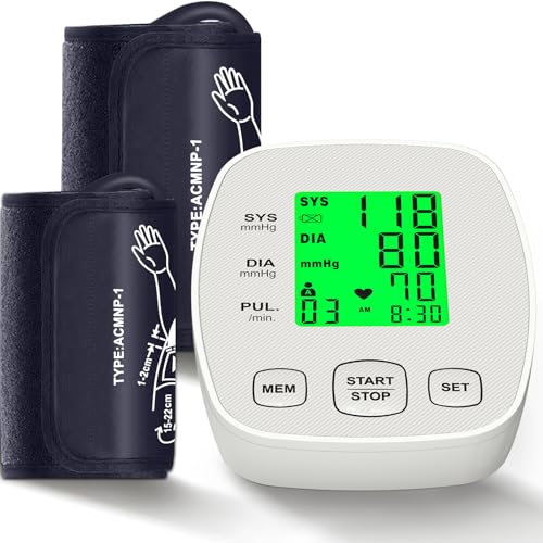 Arm Blood Pressure Monitor with 2 Cuffs, Pediatric Blood Pressure Cuff 6'-9'，Medium/Large Cuff 9'-16.5'， Includes 4 AAA Batteries