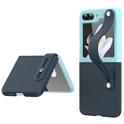Coque Samsung Galaxy Z Flip 6 antichoc étui cuir dragonne bleue