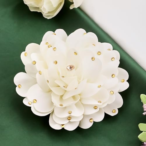 Image of Elegant Large Rose Flower Brooches Lapel Pins Handmade Dainty Satin Fabric Pearl Brooches Big Camellia Flower Brooch Pin for Women Wedding Part Dance Dress Suit Clothes Accessories Prom Jewelry