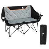 Oversized Double Duo Camping Chair Folding Camping Loveseat 2 Person Camping Couch Heavy Duty Lawn Chairs for Outside with Padded Seats & Armrests
