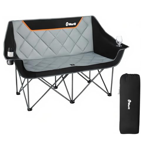Oversized Double Duo Camping Chair Folding Camping Loveseat 2 Person Camping Couch Heavy Duty Lawn Chairs for Outside with Padded Seats & Armrests