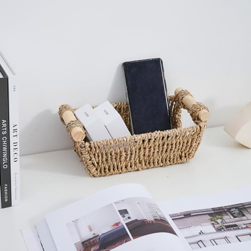 Lgenhoom NX218-B-HC-M-2P Trapezoid Seagrass Basket Large Wicker Storage Baskets Handwoven Shelf Baskets thumb #6
