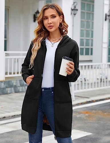 Image of HEEKPEK Women's Long Hoodies Tunic Winter Fleece Jackets Casual Zip up Hoodies Soft Sherpa Sweatshirts Warm Long Coats
