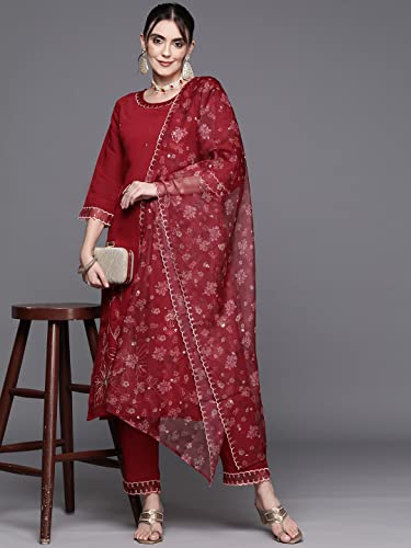 Image of INDO ERA Rayon Embroidered Straight Kurta With Pant & Dupatta Set For Women (KH9RD7029)
