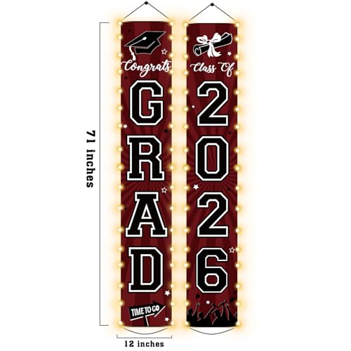 Image of 2026 Graduation Banners Lighted Decorations Class of 2026 Congrats Grad Porch Sign Banners with LED Light Welcome Hanging Door Decor Party Supplies for Indoor Outdoor(Maroon and Black)