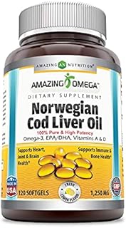 Amazing Omega Norwegian Cod Liver Oil 1250 mg 120 Softgels (Fresh Lemon Flavor)