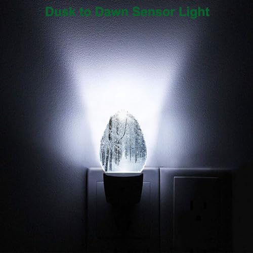 Image of Winter Night Light Snow Covered Trees LED Dusk to Dawn Plug-in Nightlight Auto Sensor for Bedroom Bathroom Hallway Living Room