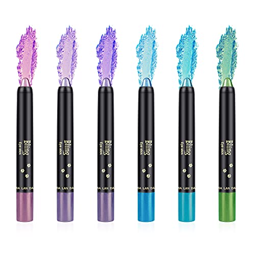 Ownest 6 Colors Glitter Eyeshadow Stick,Pearl Eyeshadow Pen Set Shimmer Shiny Eyeshadow Stick Eyeshadow Glitter Pigmented Eyeshadow Makeup Long Lasting-Set B