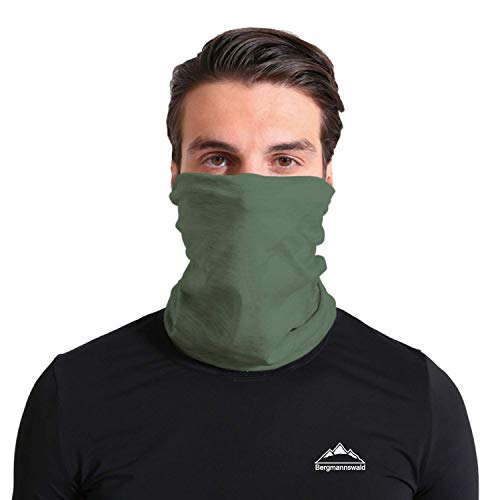 Bergmannswald® umgenähtes Multifunktionstuch - atmungsaktiv und flexibel - Ideal zum Sport, Reisen oder Motorradfahren (Grün, 1er Pack)