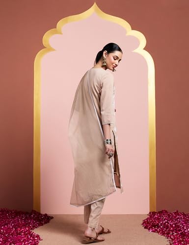 Image of Amazon Brand - Myx Women's Pure Cotton Embroidered Kurta Set with Dupatta (Available in Plus Sizes)