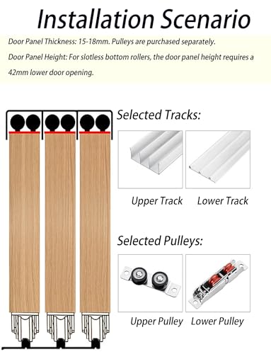 Kit de riel para puerta corredera de 3 pistas, sistema de riel de aleación de aluminio para armarios y divisiones, 170 cm / 5.6ft, acabado negro elegante