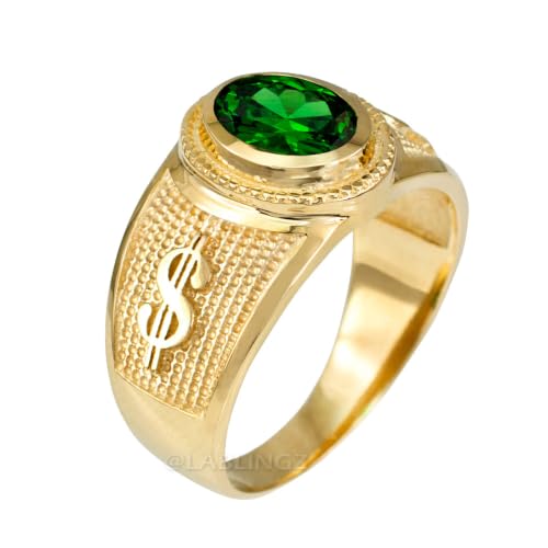 LA BLINGZ 10K Yellow Gold Cash Money Dollar Sign Birthstone Band Ring May Green CZ Size 6