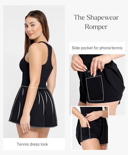 Popilush Shapewear Jumpsuit Workout Romper Tennis Dress Look Athletic Rompers For Women Waist Cutout Design3