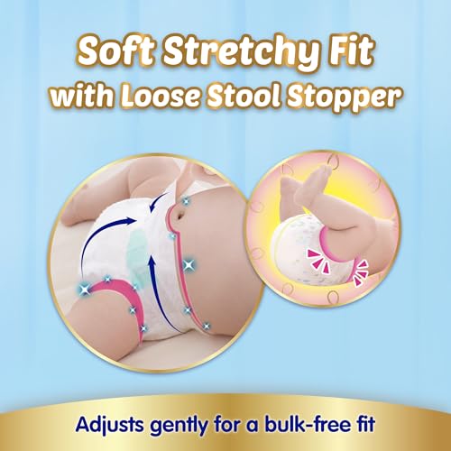 Image of Mamypoko New Baby| Tape Style Baby Diapers, 28 Count, 3-5kg||2x Instant Absorption| Soft stretchy fit |Natural Extracts for Nourishment | Loose Stool Stopper, Wetness Indicator