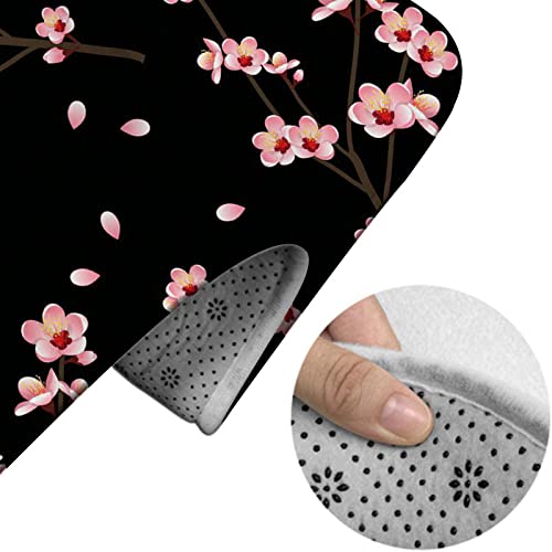 Badezimmerteppich-Set aus 3 Teilen, fallende Blumen, Kirschblütendruck, waschbare Badteppiche, rutschfest, mit Rückenpolster, Konturteppich und Toilettendeckelbezug – Bild 5