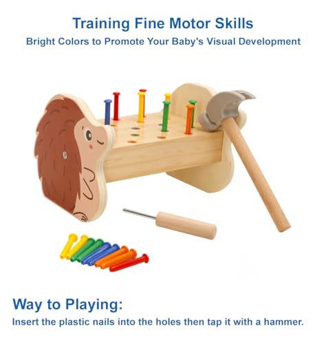 Image of Wooden Hammer Pounding Bench Montessori STEM Toy for Toddler Early Development
