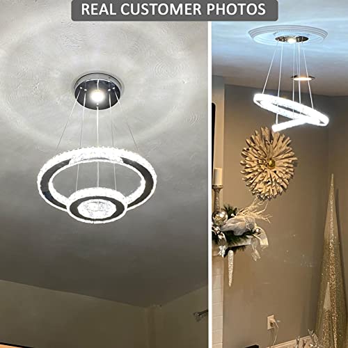Winretro Modern 2 Ring Crystal Chandelier Led Pendant Lighting Chrome Chandeliers Flush Mount Ceiling Light Fixtures For Living Room Dining Room Bedroom Kitchen #TOP5