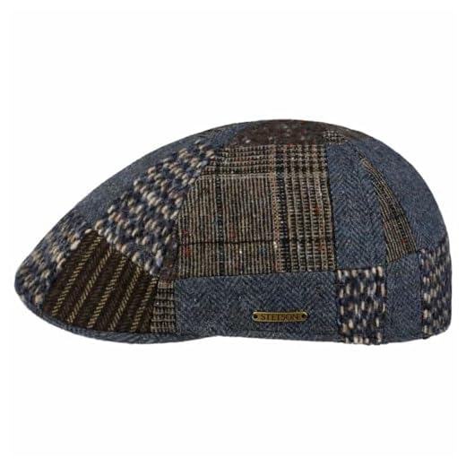 Stetson Texas Flatcap Made in EU Herren Winter Patchwork Wool Cotton Linen Silk Cap Brown-Blue XXL (62-63 cm)