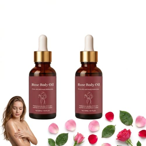 Aceite reafirmante corporal de rosa, aceite corporal hidratante y reafirmante, suero hidratante de larga duración, no graso y de absorción rápida, suero suave (2 unidades)