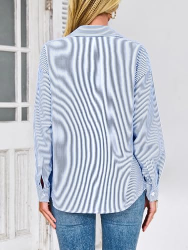 PRETTYGARDEN Womens Button Down Shirts Striped Long Sleeve Casual Collared Office Business Work Blouses Tops Fall Fashion2