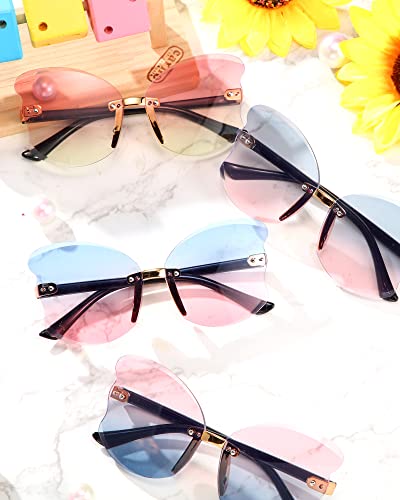 Coume 4 Pairs Kid Toddler Girls Sunglasses Rimless Butterfly Shaped Pink Trendy Cute Fairy Transparent Vintage 90s Sunglasses Outdoor Beach Eyewear4