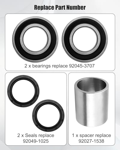 Image of Front Axle Wheel Bearings Seals & Spacer /Collar Kit Fits for Kawasaki Mule 2510 2520 3000 3010 3020 4000 4010 1993-2023 Replace 92045-3707 92049-1025 92027-1538