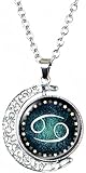DEQIYIJI Birthday Gifts For Women Men Zodiac Sign Moon Pendant Necklace Jewelry Astrology 12 Constellation Horoscope Stuff Cancer