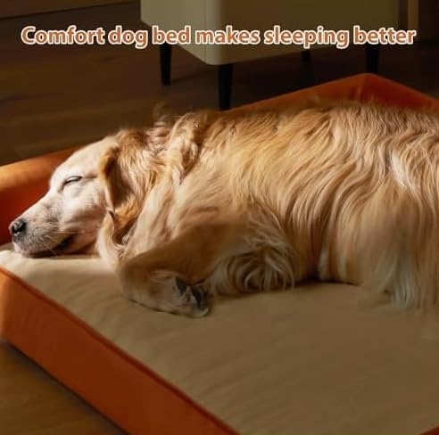 Image of gorgeous Dog Beds Memory Foam Large Bed Waterproof Layer for Labrador, Bulldog, Retriever, Poodle, Large Breed Dogbed (Orange, 47x29x4)