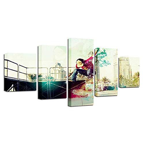 Tableau skate 5 pièces sans cadre pour habiller un grand mur vide de salon