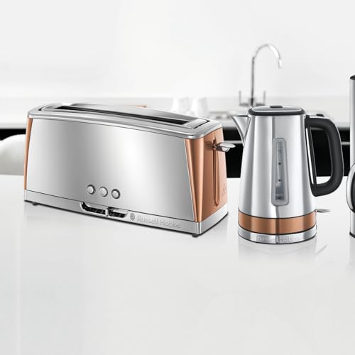 Russell Hobbs Long Slot 2 Slice Luna Toaster with faster toasting Technology (6 Browning levels, Defrost/Reheat/Cancel function, Lift & Look feature,) 1420W, Stainless Steel with Copper accents, 24310 - Image 3