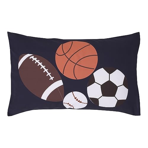Image of Everything Kids Sports Gray, Navy, Orange, and Brown Allstar 4 Piece Toddler Bed Set - Comforter, Fitted Bottom Sheet, Flat Top Sheet, and Reversible Pillowcase