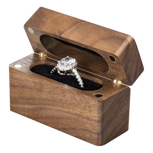 Wislist Wooden Engagement Ring Box for Proposal Slim Pocket Size Ring Case