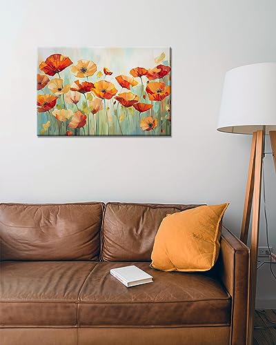 Glokaka Vibrant Poppies Wall Art Floral Red And Orange Watercolor Poppy Flower Painting Print Canvas Artwork For Living Room Bathroom Dinning Room Decor thumb #5