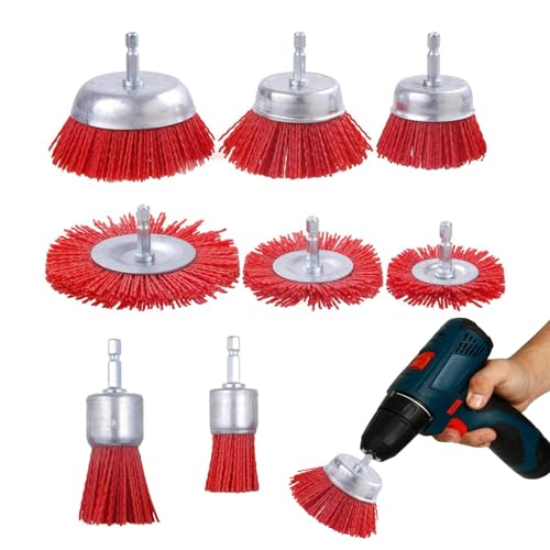 8 Pezzi Spazzola In Nylon Abrasivo,Trapano Con Spazzola In Nylon Con Albero Da 1/4,Spazzola a Tazza Metallica In Nylon,Per Trapano Perfetto Per Rimuovere Ruggine/Corrosione