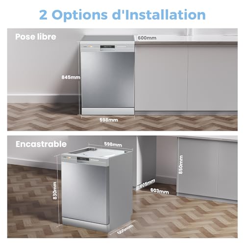 COMFEE' CDWPF1201PS Dishwasher Freestanding, 60 cm, 12 place settings, delayed start, half load function, flexible baskets - Stainless steel, 49 dB, Button control