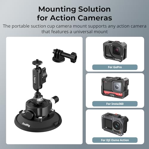 SMALLRIG Uchwyt 4,5" z przyssawką kulową Magic Arm, uchwyt do kamer sportowych do DJI Osmo Action 5 Pro/4, do Insta360 x5, do GoPro 13/12, udźwig 1,5 kg, na szybę samochodu lub okno - 5855