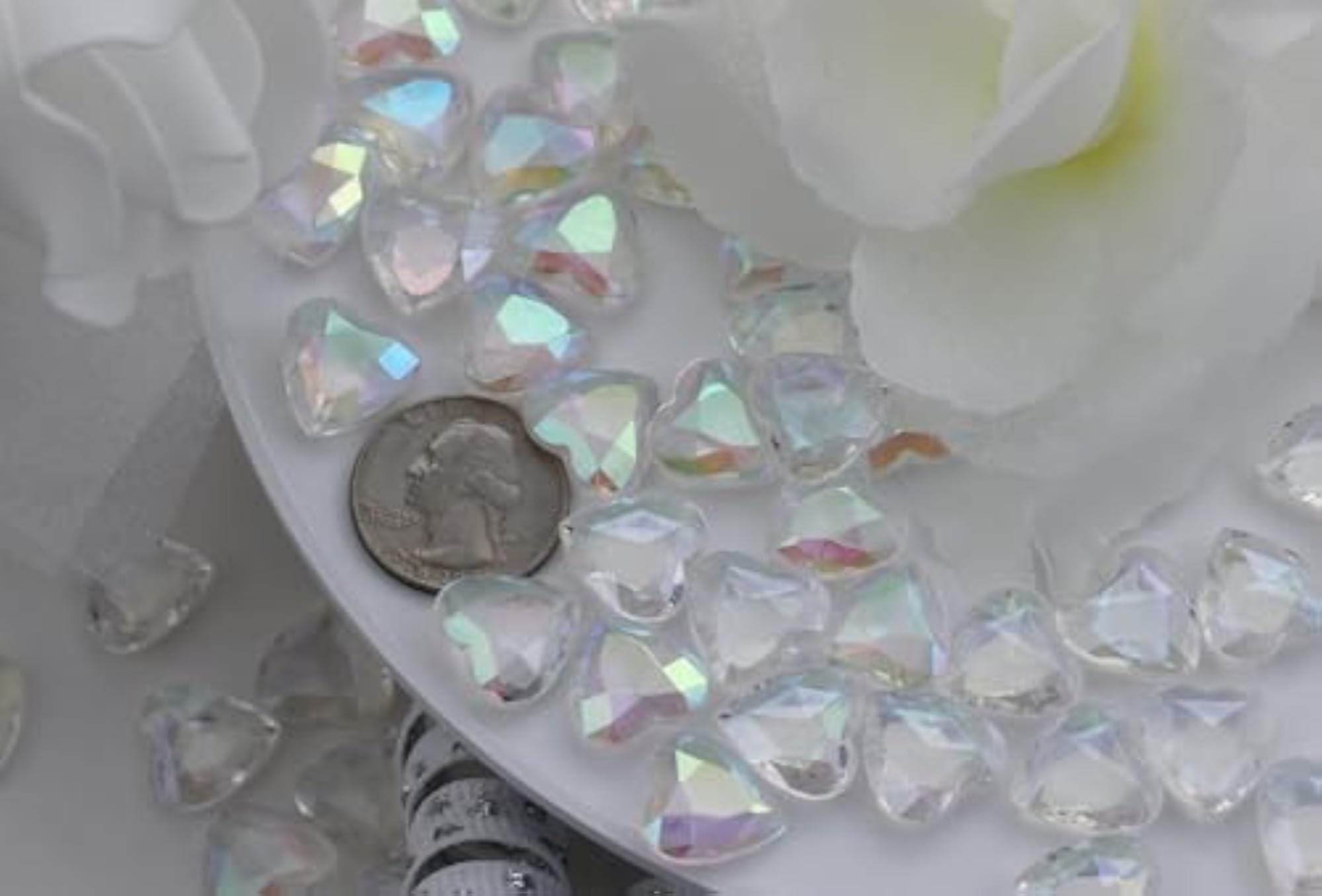 100PCS Crystal Heart Decorating Gems, AB Coating