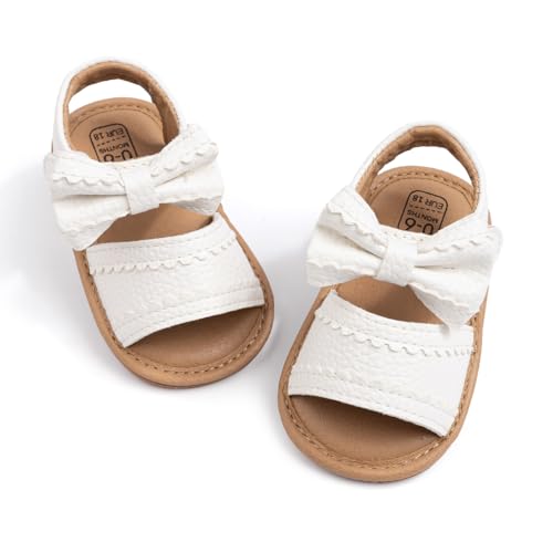 Image of HsdsBebe Baby Girls Sandals Bohemia Flower Bow Soft Sole Toddler First Walkers Beach Summer Shoes